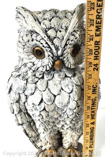 Large Painted Cement Owl Garden Statue.  23" tall