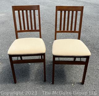 Two (2) Folding Upholstered Dining Chairs with Slat Backs.