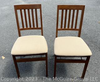 Two (2) Folding Upholstered Dining Chairs with Slat Backs.