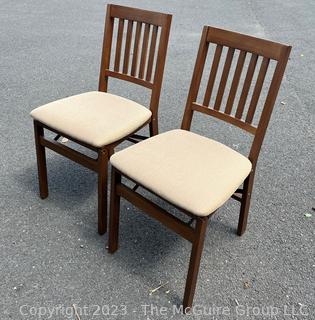 Two (2) Folding Upholstered Dining Chairs with Slat Backs.