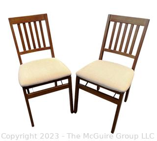 Two (2) Folding Upholstered Dining Chairs with Slat Backs.