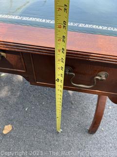 Federal Gate Leg Library Writing Desk with Green Leather Top with Gilt Decoration and Lyre Base.  78" long when expanded, 52" long when closed, 28" wide & 28" tall. 