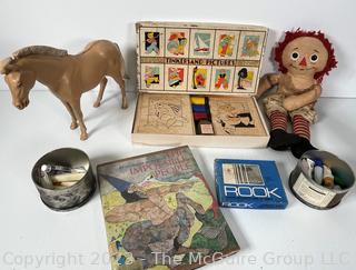 Collection of Vintage Toys and Raggedy Ann Doll