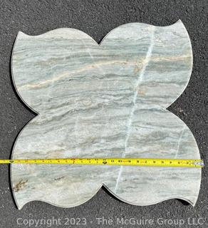 Large Lotus Cut Polished Marble Panel.  24" square.  This is the first of two being offered in this auction.