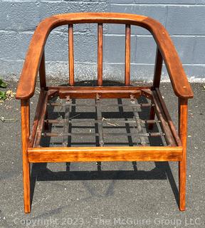 Mid Century Modern Spindle Back Lounge Chair with Blue Cushions