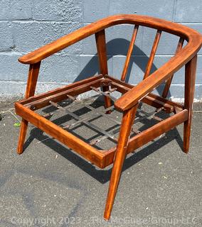 Mid Century Modern Spindle Back Lounge Chair with Blue Cushions