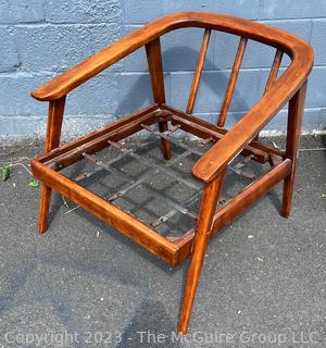 Mid Century Modern Spindle Back Lounge Chair with Blue Cushions