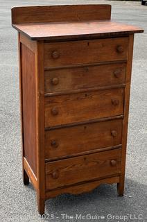  Antique Solid Oak Five (5) Drawer High Boy Dresser. 28" x 18" x 46".