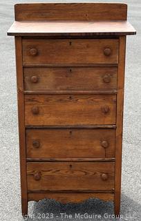  Antique Solid Oak Five (5) Drawer High Boy Dresser. 28" x 18" x 46".