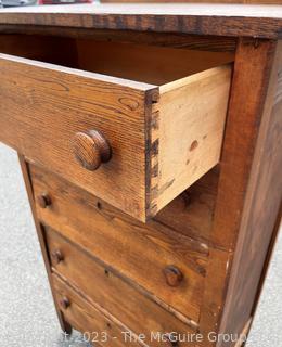  Antique Solid Oak Five (5) Drawer High Boy Dresser. 28" x 18" x 46".