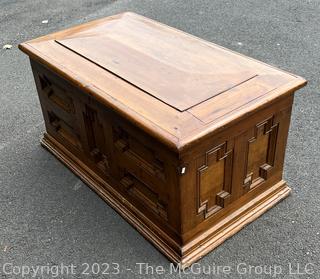 Antique English 17th Century Oak Geometric Mule Chest or Blanket Box Trunk. 22" tall, 26" wide and 45" long.