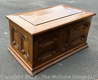 Antique English 17th Century Oak Geometric Mule Chest or Blanket Box Trunk. 22" tall, 26" wide and 45" long.