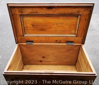 Antique English 17th Century Oak Geometric Mule Chest or Blanket Box Trunk. 22" tall, 26" wide and 45" long.