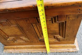 Antique English 17th Century Oak Geometric Mule Chest or Blanket Box Trunk. 22" tall, 26" wide and 45" long.