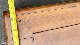 Antique English 17th Century Oak Geometric Mule Chest or Blanket Box Trunk. 22" tall, 26" wide and 45" long.