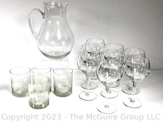 Collection of Clear Crystal Glassware Including Etched World Globe Tocks Glasses