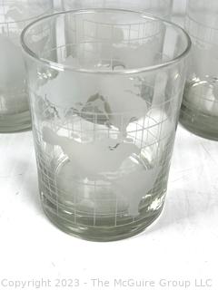 Collection of Clear Crystal Glassware Including Etched World Globe Tocks Glasses