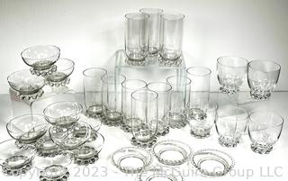 Large Set of Clear Candlewick Footed Glassware.  