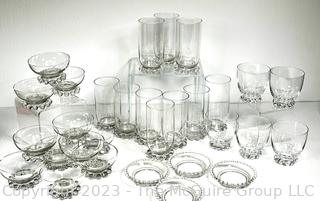 Large Set of Clear Candlewick Footed Glassware.  