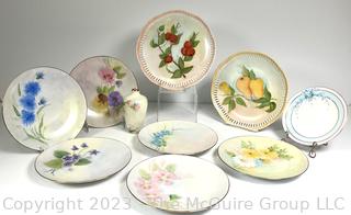 Group of  Alboth & Kaiser Bavaria Hand Painted Flower Dessert Plates