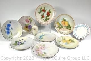 Group of  Alboth & Kaiser Bavaria Hand Painted Flower Dessert Plates