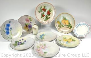 Group of  Alboth & Kaiser Bavaria Hand Painted Flower Dessert Plates