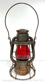 Original 1909 Dietz Vesta NY Central Railroad Lantern with Red Shade