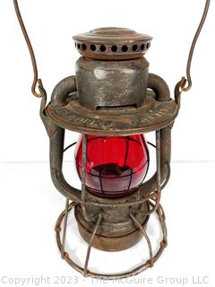 Original 1909 Dietz Vesta NY Central Railroad Lantern with Red Shade