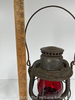 Original 1909 Dietz Vesta NY Central Railroad Lantern with Red Shade