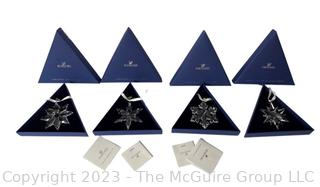 Four (4) Swarovski Snowflake Crystal Christmas Ornament, New in Boxes. 2013, 2015, 2016 & 2017.