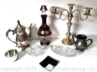 Group of Silver Plate and Crystal Tableware. 