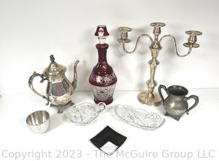 Group of Silver Plate and Crystal Tableware. 