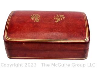 Vintage Florentine Italian Leather School Trinket Box With Gold Gilt