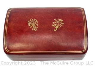 Vintage Florentine Italian Leather School Trinket Box With Gold Gilt