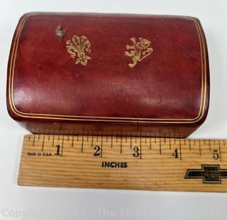 Vintage Florentine Italian Leather School Trinket Box With Gold Gilt