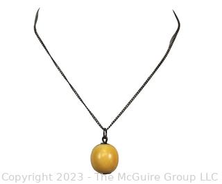 Asian Decorated Bone Bead Pendant Charm Necklace