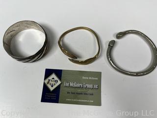 Three (3) Hammered Bangle Bracelets