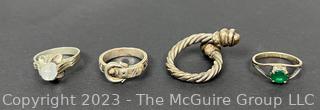 Four (4) Sterling Silver Rings Including Mourning Ring Inscribed "Mater Dei Memento" Remember Me. 