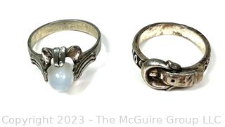 Four (4) Sterling Silver Rings Including Mourning Ring Inscribed "Mater Dei Memento" Remember Me. 