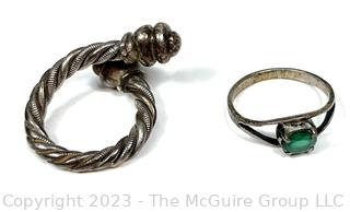 Four (4) Sterling Silver Rings Including Mourning Ring Inscribed "Mater Dei Memento" Remember Me. 