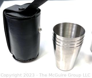 Travel Flask with Funnel and Stackable Cups in Leather Case