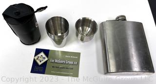 Travel Flask with Funnel and Stackable Cups in Leather Case