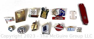 Group of Pin Backs and Pocket Knife