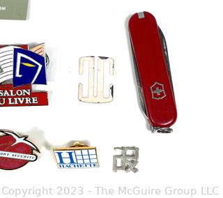 Group of Pin Backs and Pocket Knife