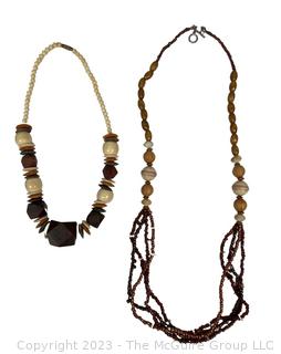 Two (2) Tribal Bead Necklaces with Bone and Wood 