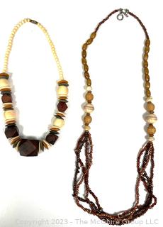 Two (2) Tribal Bead Necklaces with Bone and Wood 