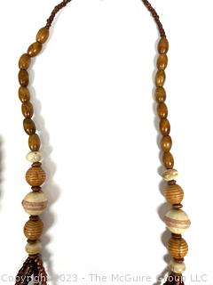 Two (2) Tribal Bead Necklaces with Bone and Wood 