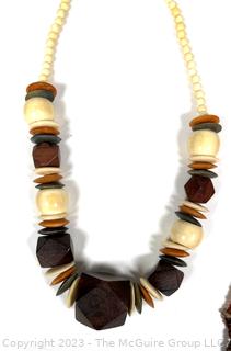 Two (2) Tribal Bead Necklaces with Bone and Wood 