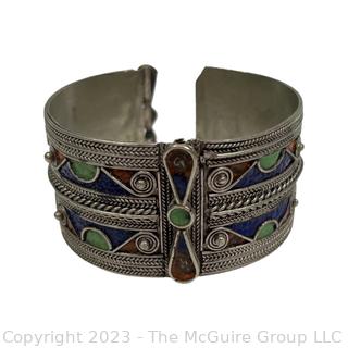 Enamel Painted Berber Ethnic Tribal Clasp Cuff Bracelet