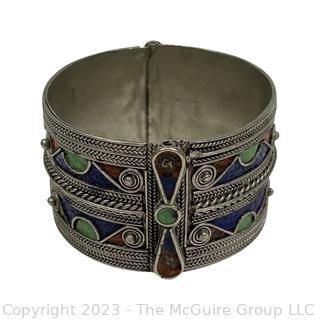 Enamel Painted Berber Ethnic Tribal Clasp Cuff Bracelet